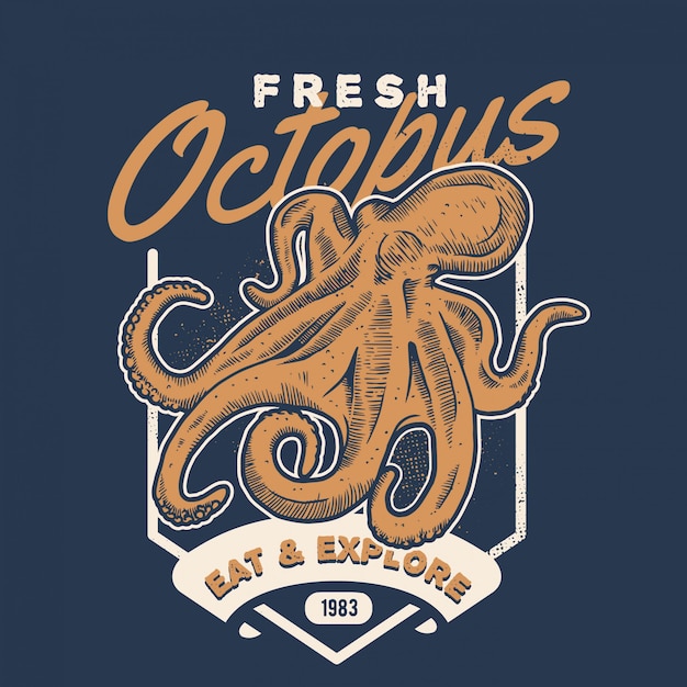 Vintage octopus handdraw stil meeresfrüchte