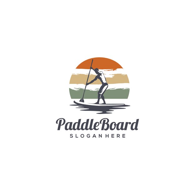 Vintage paddle board silhouette logo