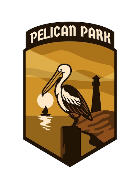 Vintage park-abzeichen-design von pelikan-vogel