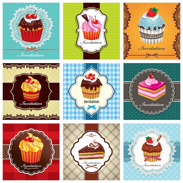 Vintage-rahmen mit cupcake-set