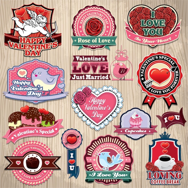 Vektor vintage-rahmen mit valentines-label-set