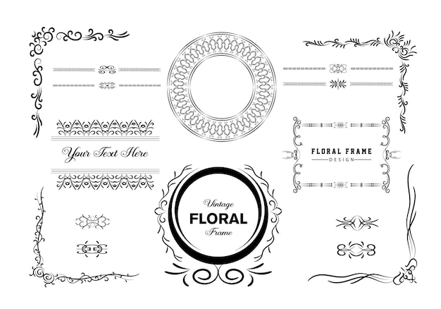 Vintage-Rahmen-Teiler-Mega-Set isoliert auf weißen kalligraphischen Designelementen