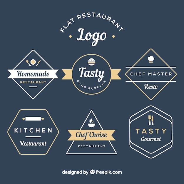 Vintage restaurant logos mit flachem design