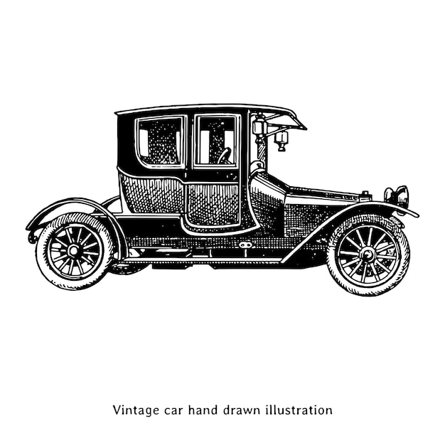 Vintage-Retro-Auto-Illustration im Gravierungsstil Pferdeloser viktorianischer Auto