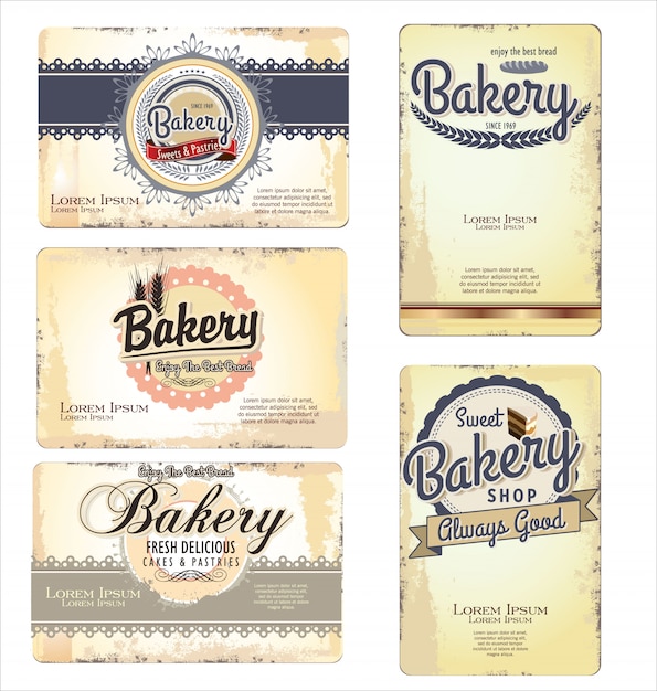 Vintage retro bäckerei etiketten und altes papier