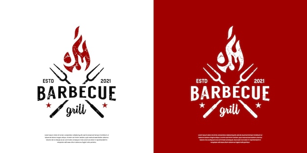 Vintage retro bbq grill, etikettenstempel logo design