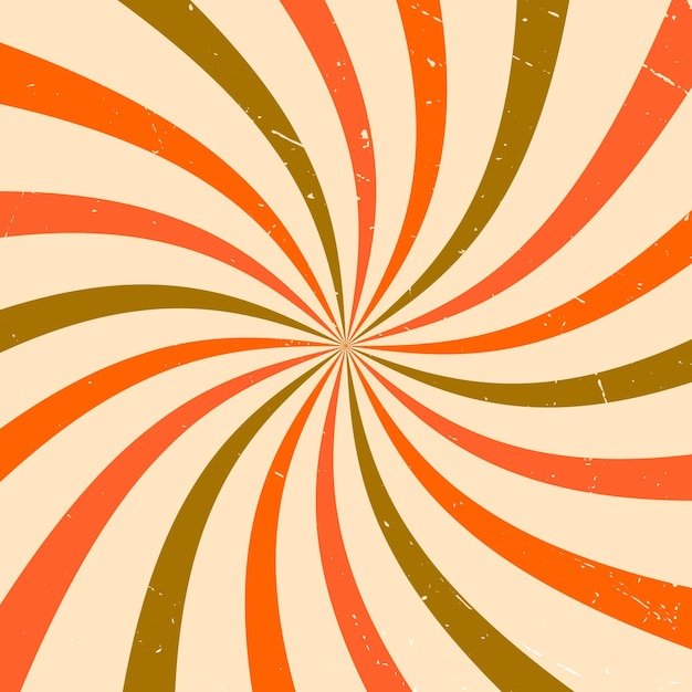 Vintage-Retro-Hintergrund im 70er-Jahre-Stil. Rotierende Spiralstreifen, warme Farben, Vektorillustration