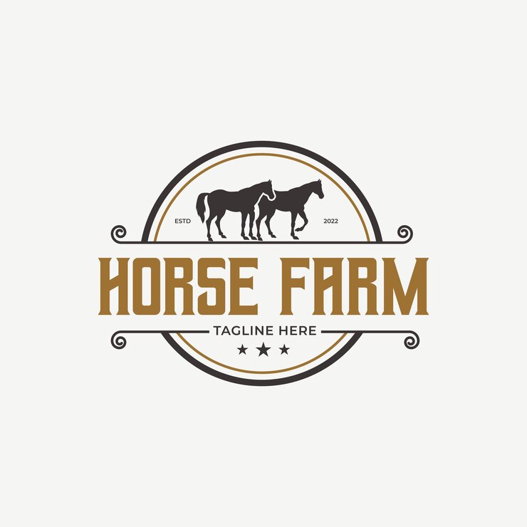 Vintage Retro Horse Farm in der westlichen Landschaft Logo Design Vector