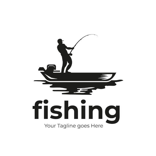 Vintage retro-illustration silhouette eines mannes, der auf einem see fischt fischboot fishing vector design