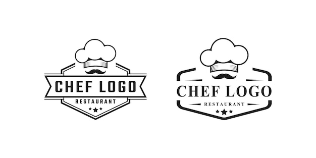 Vintage retro label badge emblem koch und restaurant mit einer kappe einfache logo-design-inspiration