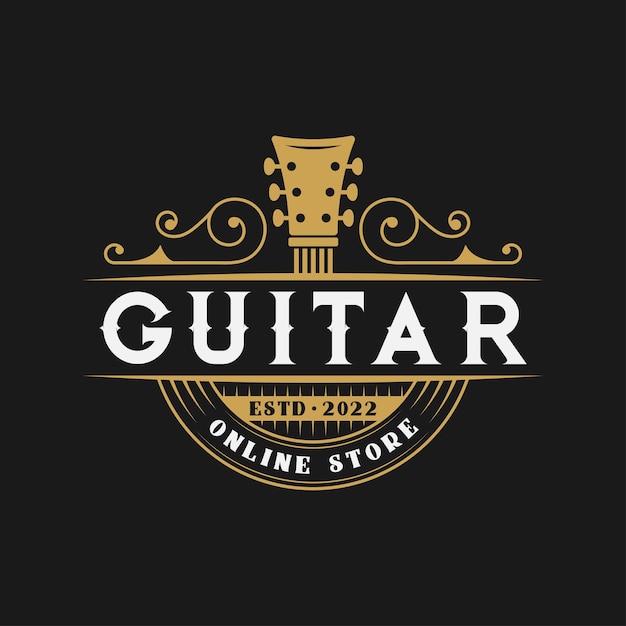 Vintage retro-logo der gitarrenmusik