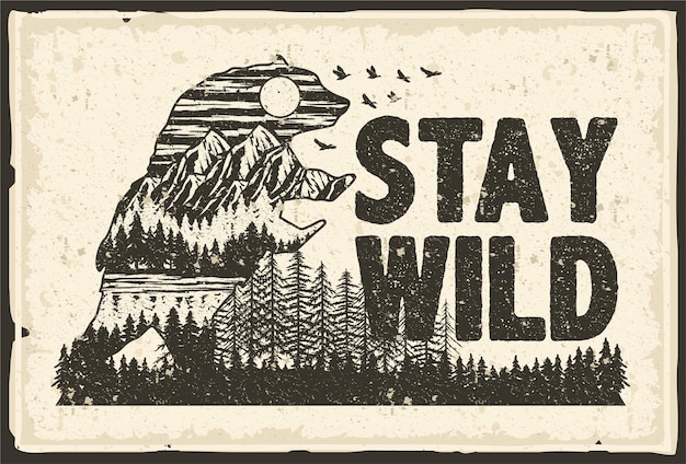 Vektor vintage retro logo silhouette tiere hintergrund plakat karte outdoor abenteuer bergwald