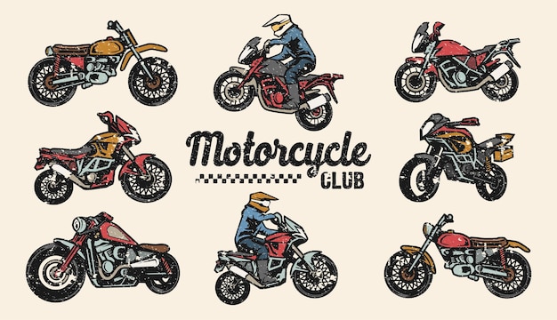 Vektor vintage retro motorrad fahrzeugelement für logo, abzeichen, etiketten, emblem silhouette farbe voll