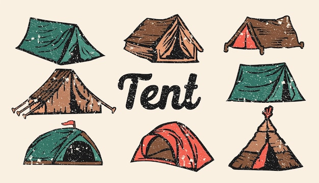 Vintage retro zelt camping element für logo, abzeichen, etiketten, emblem silhouette farbe voll