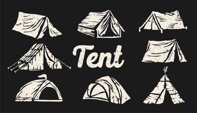 Vintage retro zelt camping element für logo, abzeichen, etiketten, emblem silhouette farbe voll