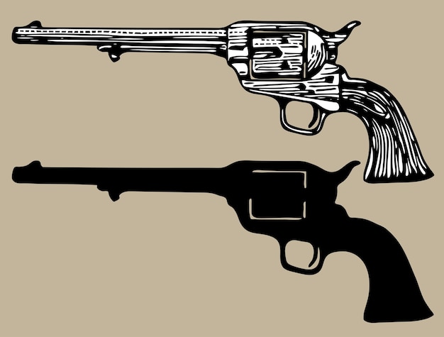 Vintage Revolver im Toon-Stil und antike Gravur