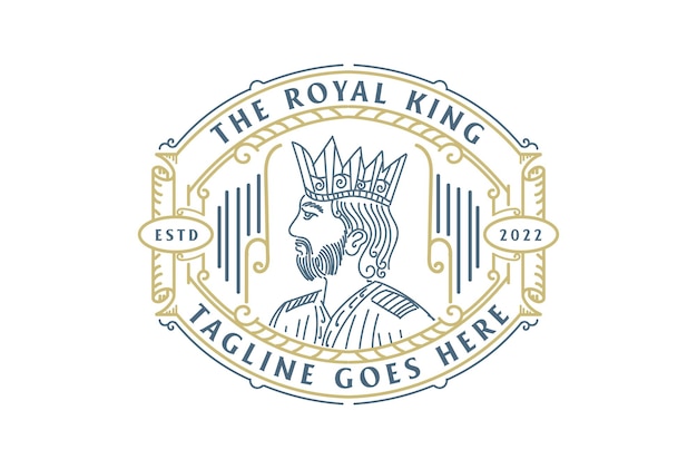 Vintage royal king crown badge emblem label logo design vector