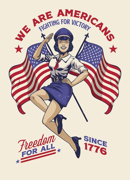 Vintage shirt design von amerikanischen militärfrauen