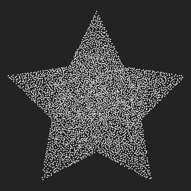Vektor vintage-stern mit fünf strahlen weißer punkte auf einem dunklen hintergrund vektor laute halftone-elementtextur