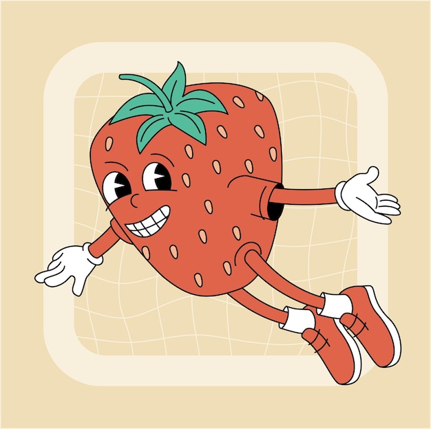 Vektor vintage-strawberry-charakter mit groovy