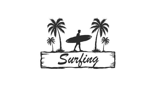 Vektor vintage-surfgrafiken und embleme für webdesign oder zum drucken von surfer-logo-vorlagen