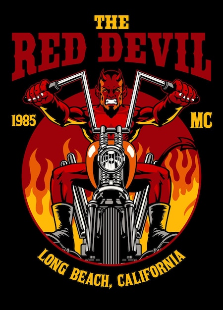 Vintage t-shirt design von red devil riding chopper motorrad