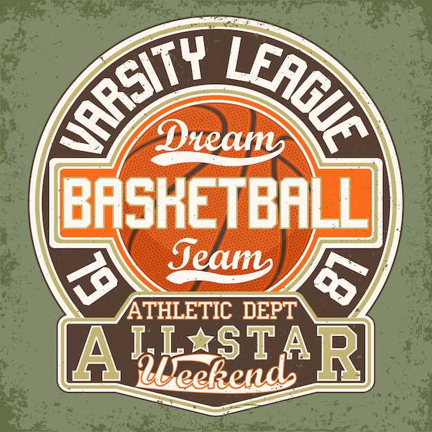 Vektor vintage t-shirt grafik, grange druckstempel, basketball typografie emblem, sport logo