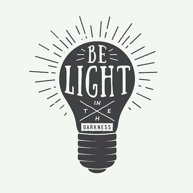 Vintage-typografie mit lampe und motivation und inspiration in weißer vektorillustration