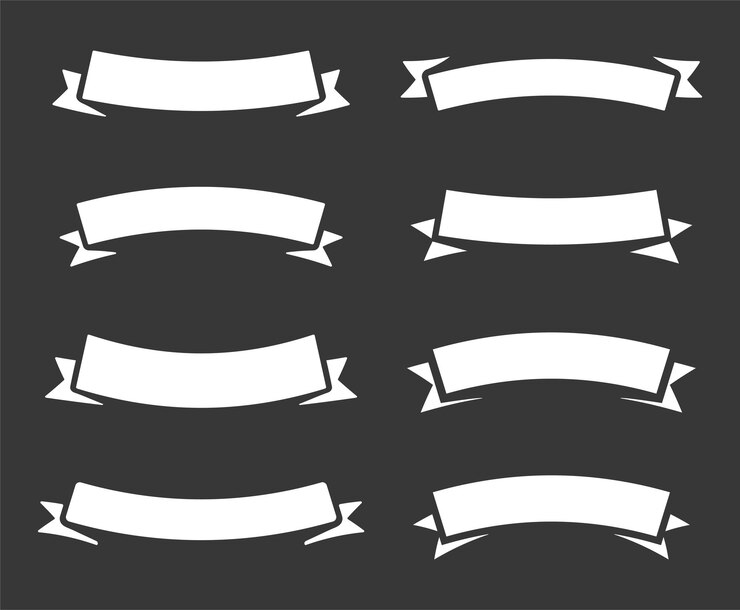 Vintage-Vektor gebogene Rundbogen-Banner-Bänder einfaches neues Retro-modernes Design-Element auf schwarzem oder dunkelgrauem Hintergrund
