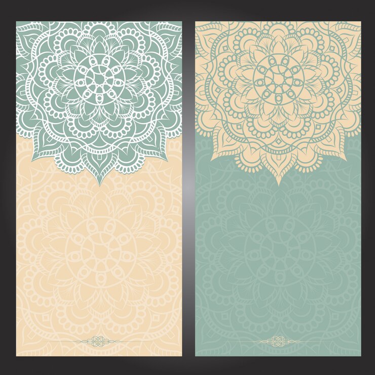 Vektor vintager hochzeitshintergrund mit mandalamuster, blumenmandala