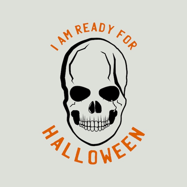 Vintages halloween-logo, typografie-abzeichengrafiken mit totenkopf und zitattext - ich bin bereit für halloween. urlaub beängstigend emblem-label. stock-vektor-aufkleber.