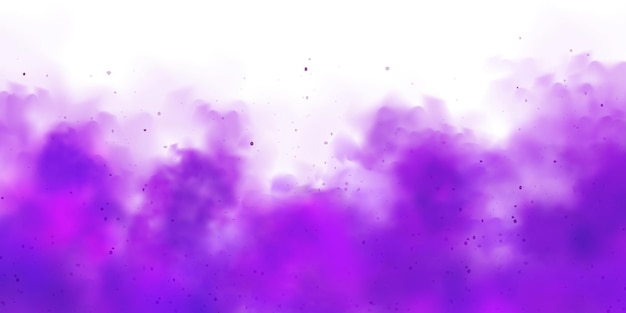 Violettfarbene Rauchwolken, die auf weißem Hintergrund isoliert sind, realistischer Nebeleffekt, Nebeldampf in der Luft