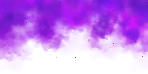Violettfarbene Rauchwolken, die auf weißem Hintergrund isoliert sind, realistischer Nebeleffekt, Nebeldampf in der Luft