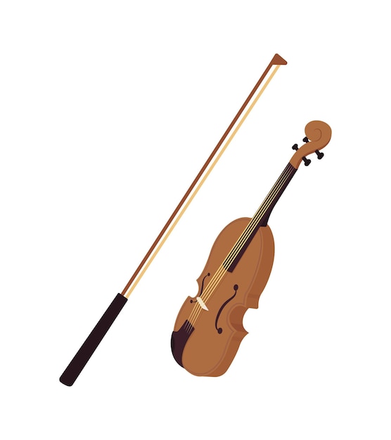 Violine mit bogen halb flaches farbvektorobjekt