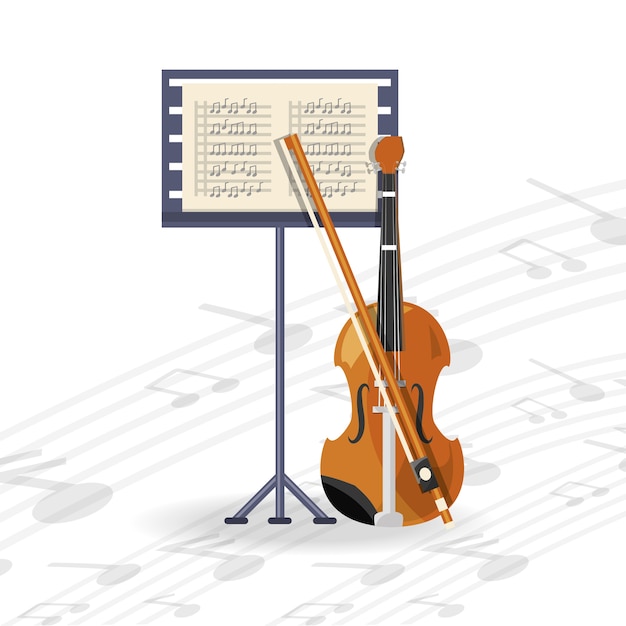 Violineninstrument mit musikblatt-konzeptmusik