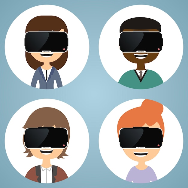 Virtual-reality-brille mann und frau flache symbole augmented reality