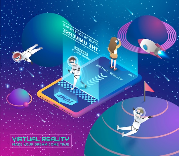 Virtual-reality-konzept im isometrischen projektionsstil