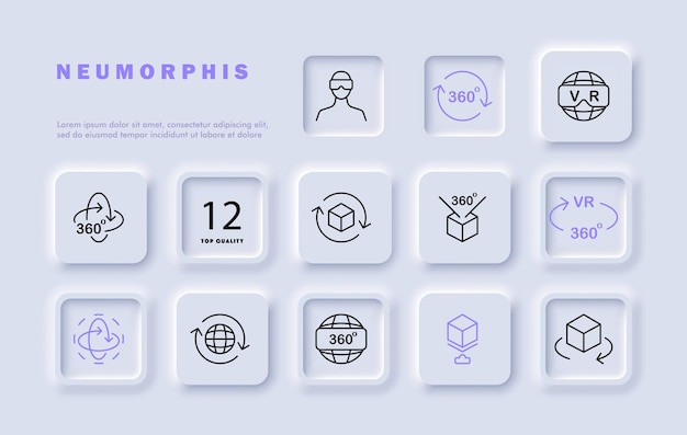Virtual-Reality-Set-Linien-Ikonen 360° Verstärkte-Realität-Helm-Planet-Neomorphismus-Stil Vektorlinien-Iconen für Unternehmen und Werbung