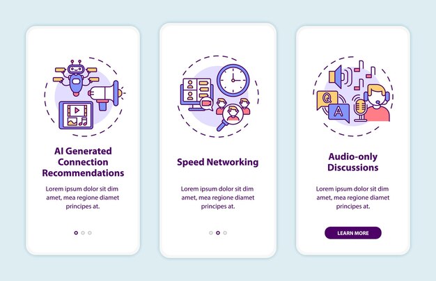 Virtuelle ereignisse für die vernetzung des onboarding-bildschirms für mobile app-seiten mit konzepten