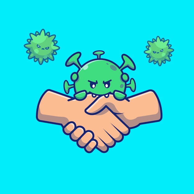 Virus hand shake cartoon illustration.