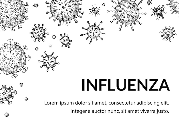 Virus horizontaler hintergrund im skizzenstil