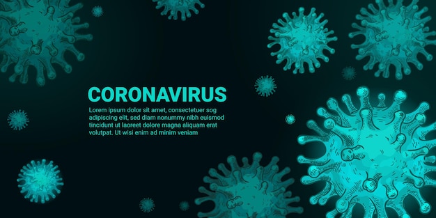 Virus-konzept. covid-19, coronavirus-infektionskeime. pandemie 2020 monochrome vektorskizze gesundheitsversorgung für banner und poster. keim grünes bakterielles coronavirus, abbildung einer infektionsepidemie