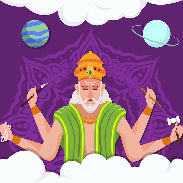 Vektor vishwakarma puja brahma-illustration