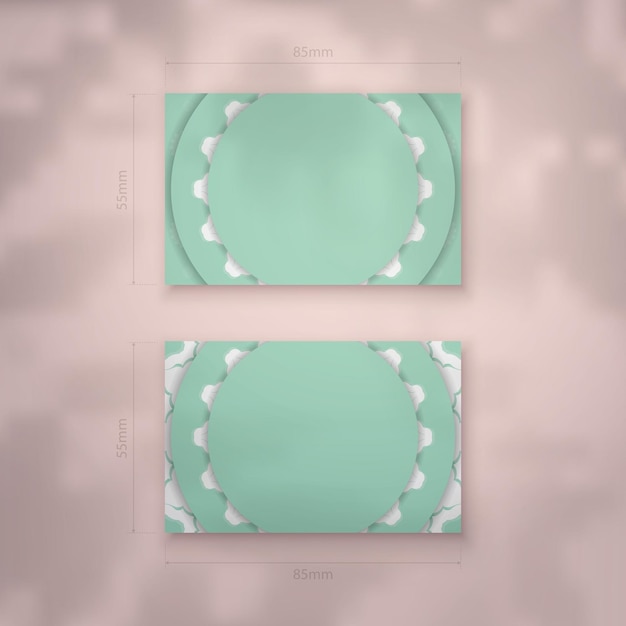 Visitenkarte in Mint-Farbe mit Vintage-Weiß-Ornament für Ihre Persönlichkeit.