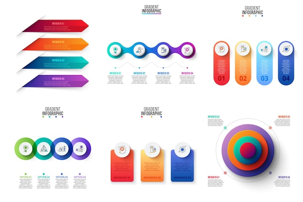 Visualisierung von Geschäftsdaten Abstrakte Elemente eines Diagramms mit 3 und 4 Schritten