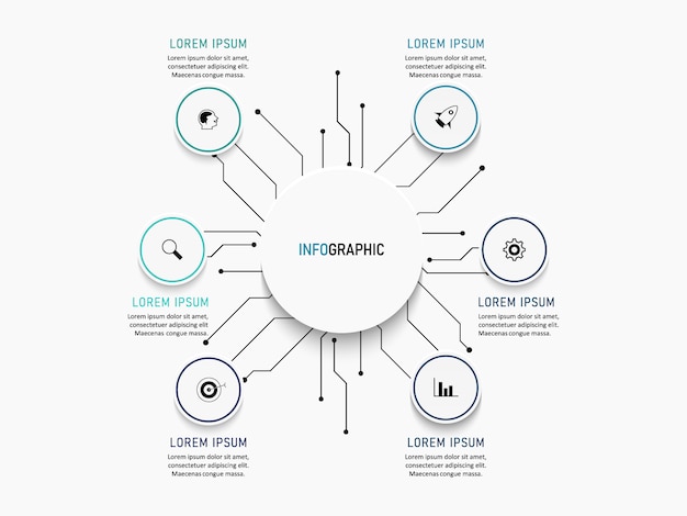 Visualisierung von Geschäftsdaten. Prozessdiagramm. Abstrakte Elemente eines Diagramms, Diagramms mit Schritten, Optionen, Teilen oder Prozessen. Geschäftsvorlage. Kreatives Konzept für Infografik.