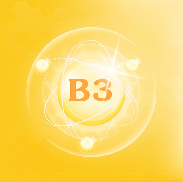 Vektor vitamin b3 symbol struktur gelbe substanz medizin gesundheit symbol des thiamin-drogengeschäfts.