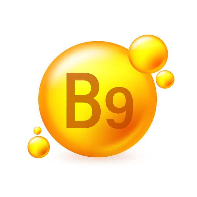 Vitamin b9 goldglänzende pillenkapsel-symbol pillenkapsel-vektorillustration