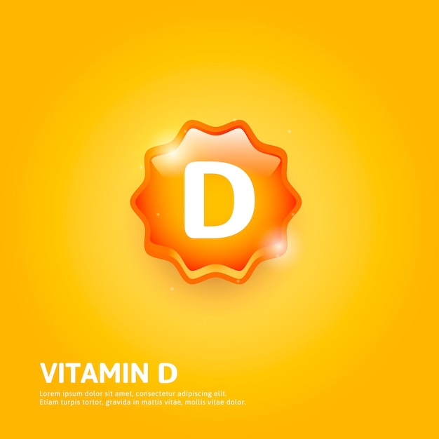 Vitamin d glänzendes etikett oder symbol. vektor-illustration