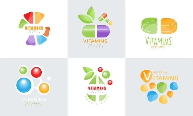 Vektor vitamine original design logo sammlung gesundes leben medizin etiketten vektor-illustration